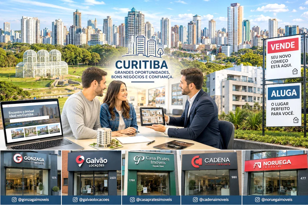Corretores apresentam apartamento moderno em Curitiba, simbolizando as principais imobiliárias da capital.