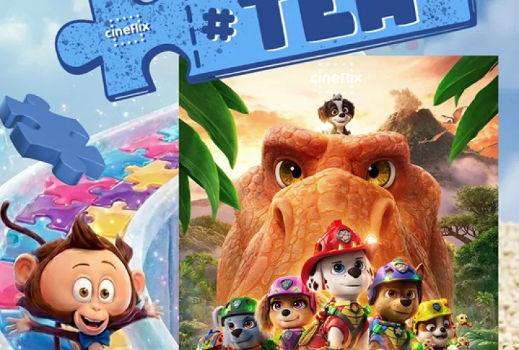 Cartaz da Sessão TEA do Cineflix no Shopping Curitiba com o filme Patrulha Canina: Uma Aventura Dino.