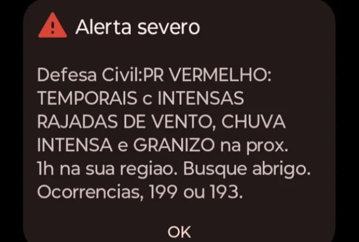 Paraná sob alerta vermelho de tempestade com granizo e ventos de até 100 km/h nesta segunda (31)