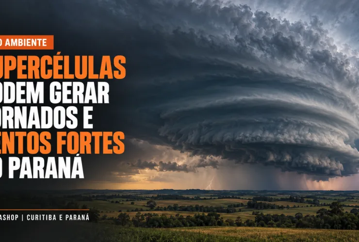 Formação de uma supercélula com nuvens rotativas sobre uma área rural do Paraná