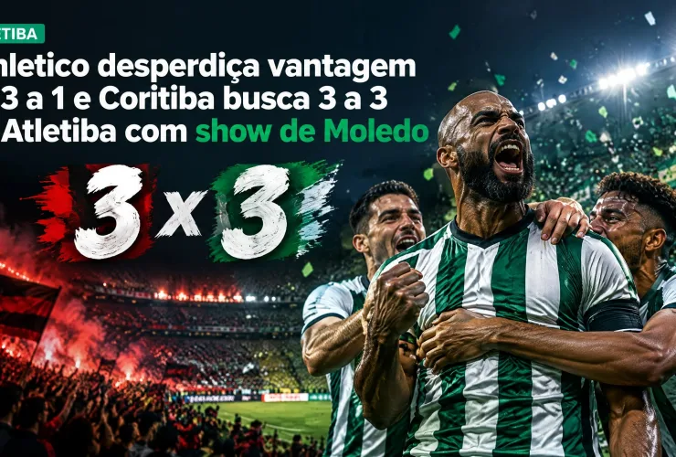 Athletico desperdiça vantagem de 3 a 1 e Coritiba busca 3 a 3 no Atletiba com show de Moledo