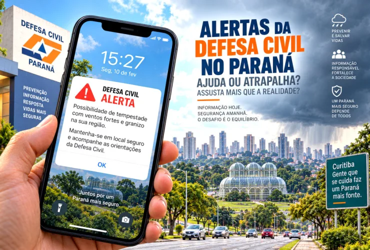 Smartphone recebe alerta da Defesa Civil durante formação de tempestade no Paraná.