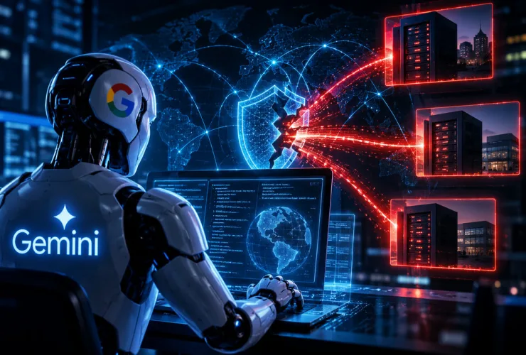 Tela representando o Gemini, inteligência artificial do Google, diante de sistemas digitais durante teste de segurança