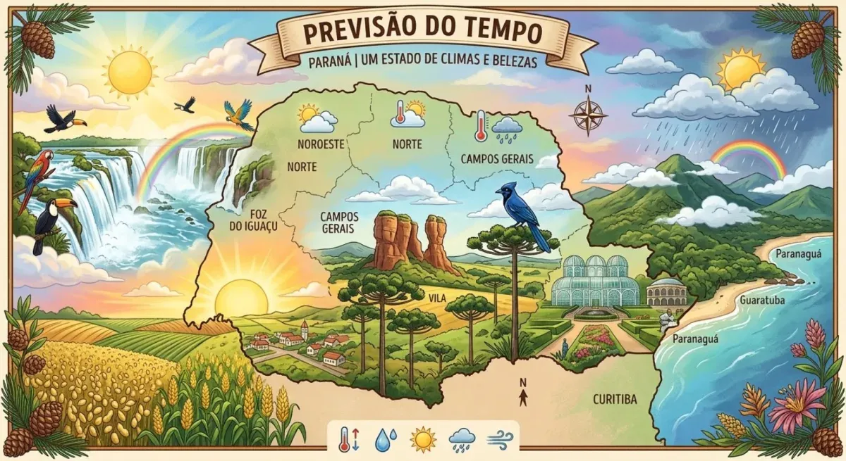 Arte da previsão do tempo em Curitiba e Paraná para 27 de outubro de 2026